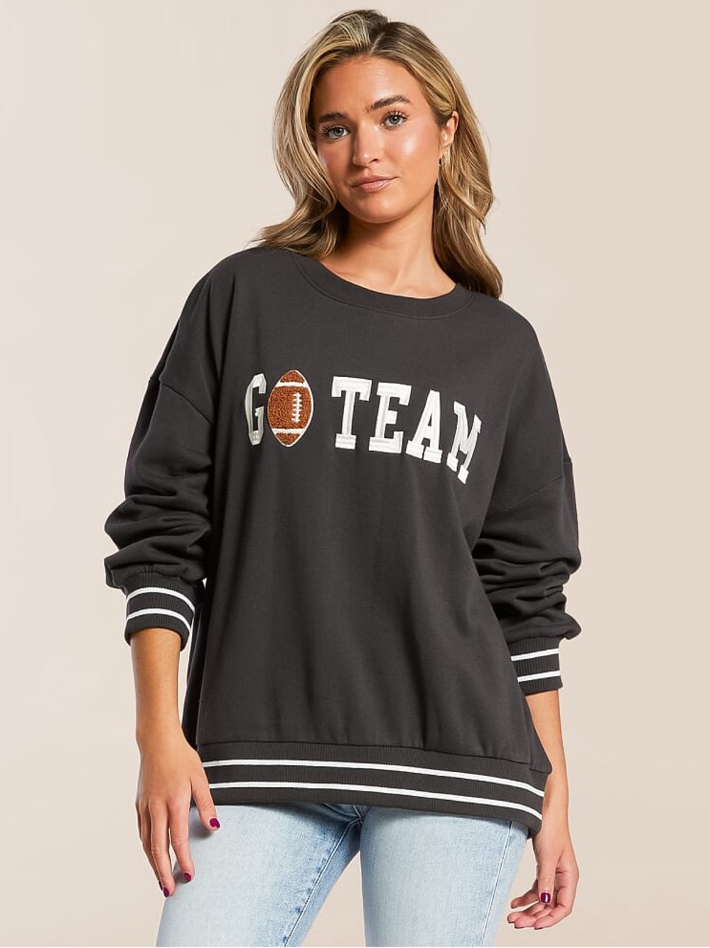NEW Z SUPPLY Go Team Oversized Pullover Sweatshirt Black White Football Game Day